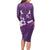 Purple Polynesia Long Sleeve Bodycon Dress Tribal Pattern Tropical Frangipani