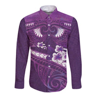 Purple Polynesia Long Sleeve Button Shirt Tribal Pattern Tropical Frangipani LT14 Unisex Purple - Polynesian Pride