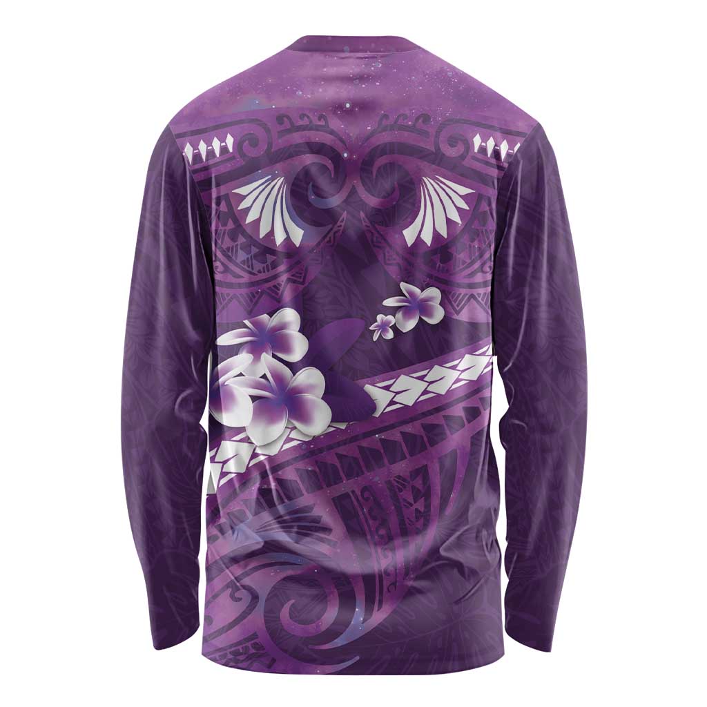 Purple Polynesia Long Sleeve Shirt Tribal Pattern Tropical Frangipani LT14 - Polynesian Pride