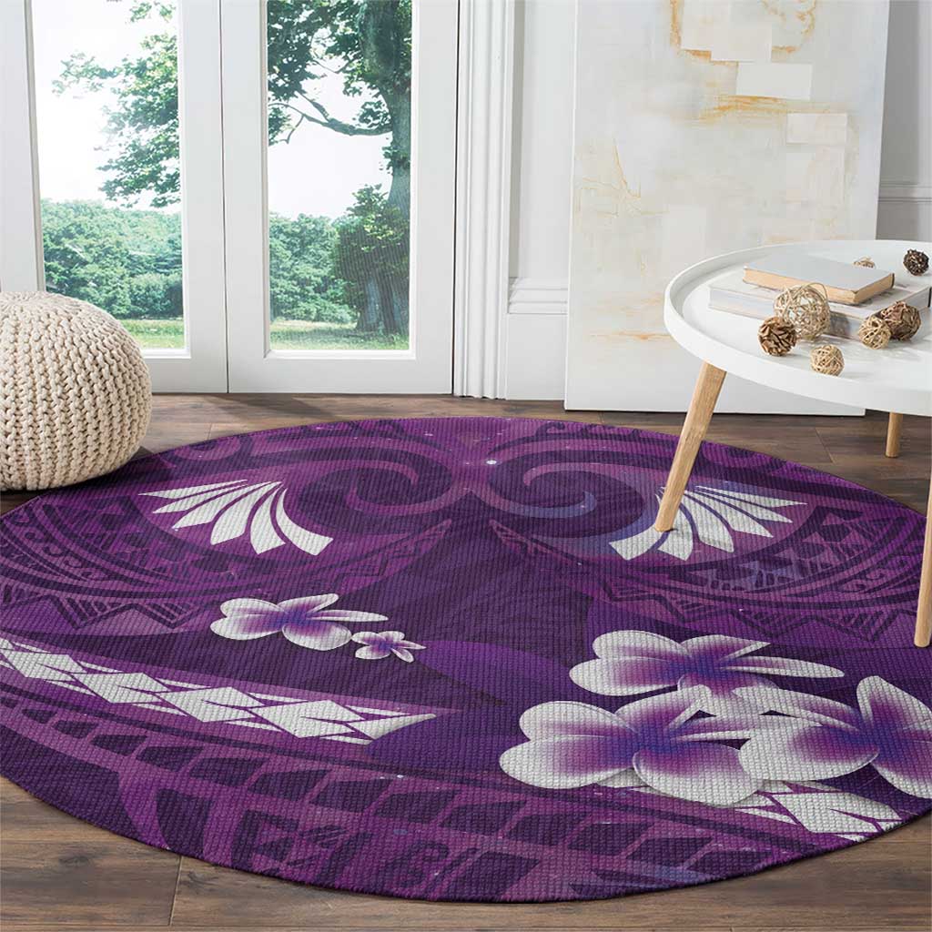 Purple Polynesia Round Carpet Tribal Pattern Tropical Frangipani LT14 - Polynesian Pride