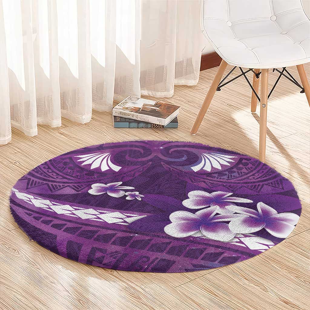 Purple Polynesia Round Carpet Tribal Pattern Tropical Frangipani LT14 - Polynesian Pride