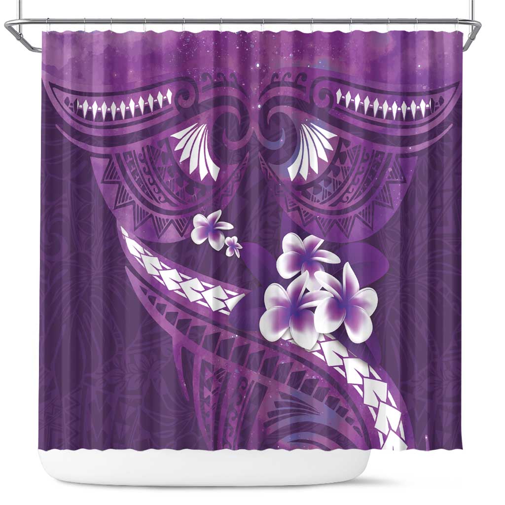 Purple Polynesia Shower Curtain Tribal Pattern Tropical Frangipani