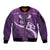 Purple Polynesia Sleeve Zip Bomber Jacket Tribal Pattern Tropical Frangipani