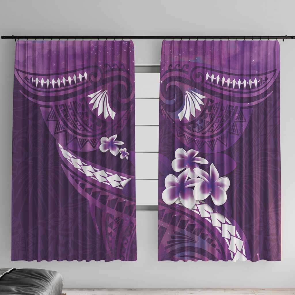 Purple Polynesia Window Curtain Tribal Pattern Tropical Frangipani LT14 With Hooks Purple - Polynesian Pride