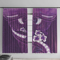 Purple Polynesia Window Curtain Tribal Pattern Tropical Frangipani LT14 With Hooks Purple - Polynesian Pride