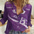 Purple Polynesia Women Casual Shirt Tribal Pattern Tropical Frangipani