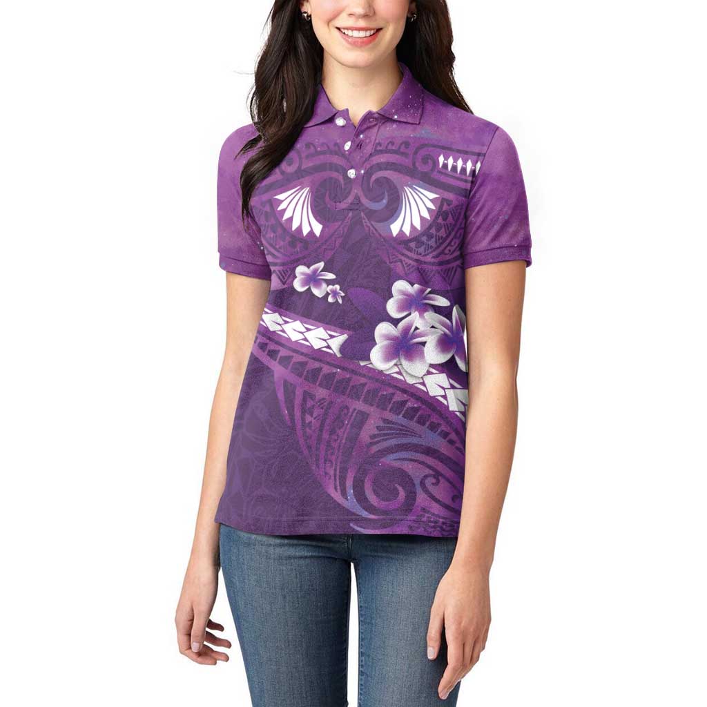 Purple Polynesia Women Polo Shirt Tribal Pattern Tropical Frangipani LT14 - Polynesian Pride