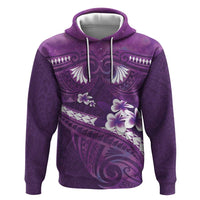 Purple Polynesia Zip Hoodie Tribal Pattern Tropical Frangipani LT14 Pullover Hoodie Purple - Polynesian Pride