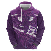 Purple Polynesia Zip Hoodie Tribal Pattern Tropical Frangipani LT14 - Polynesian Pride