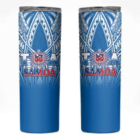 Samoa Rugby Skinny Tumbler Toa Samoa Polynesian Pacific Blue Version LT14 Blue - Polynesian Pride