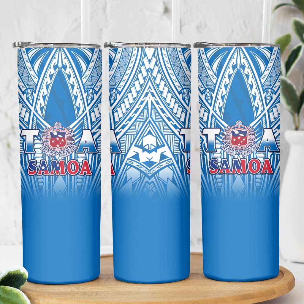 Samoa Rugby Skinny Tumbler Toa Samoa Polynesian Pacific Blue Version LT14 - Polynesian Pride
