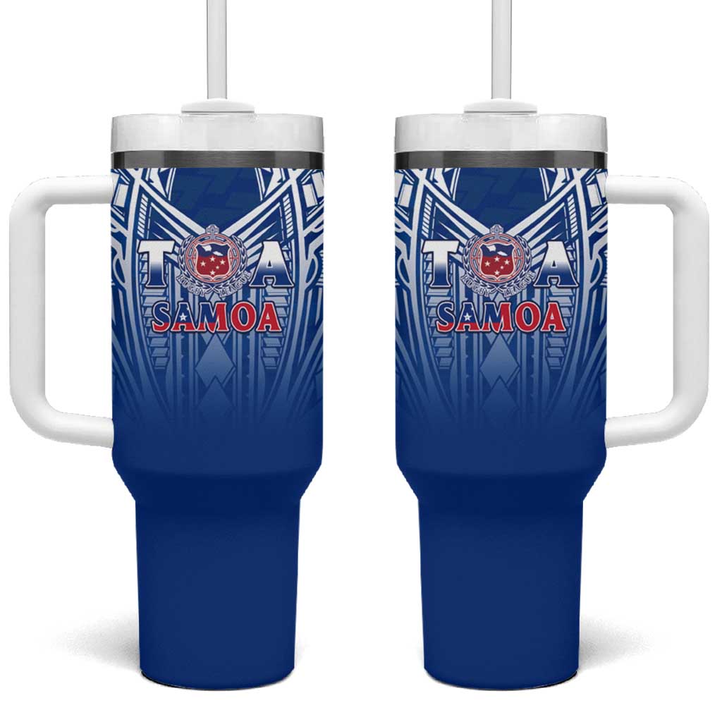 Samoa Rugby Tumbler With Handle Toa Samoa Polynesian Pacific Navy Version LT14 One Size: 40 oz Navy Blue - Polynesian Pride