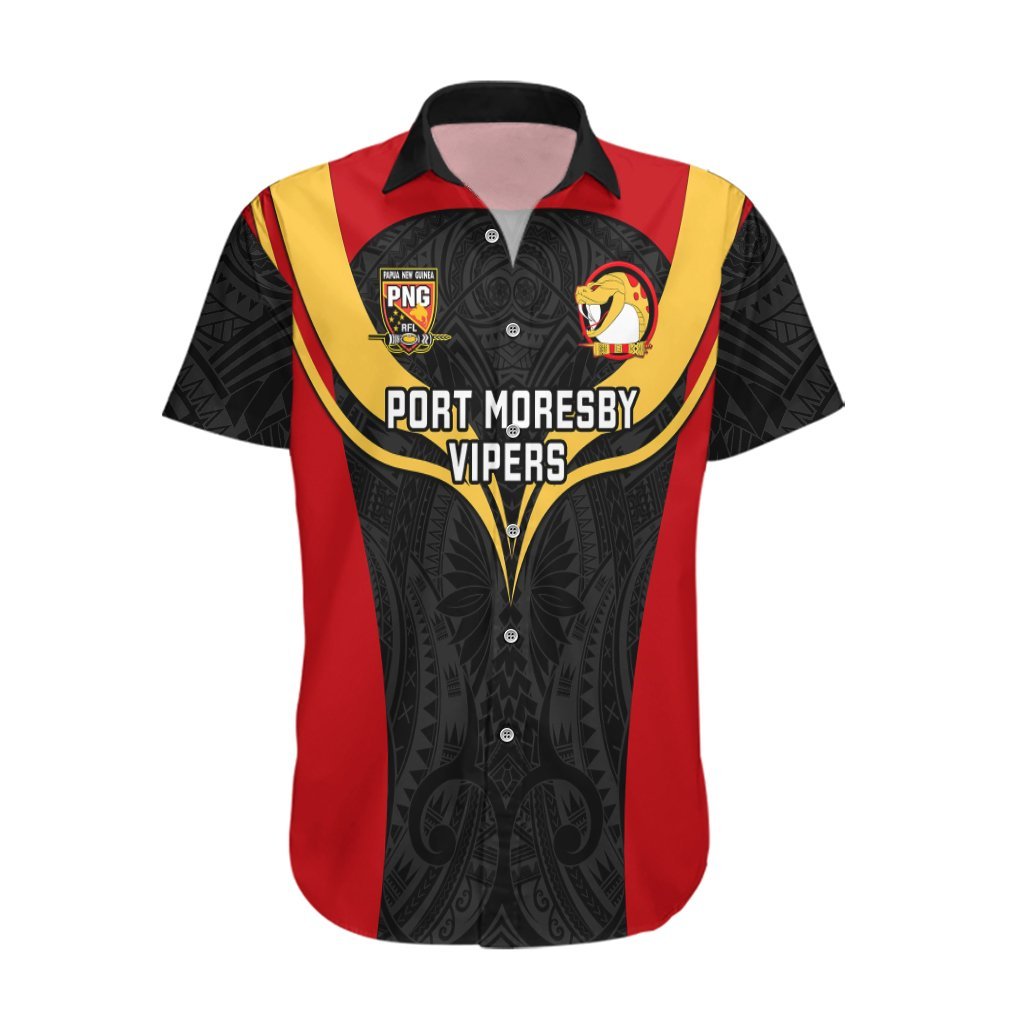 Custom Papua New Guinea Rugby Hawaiian Shirt Port Moresby Vipers PNG Polynesian Pattern LT14 Black - Polynesian Pride