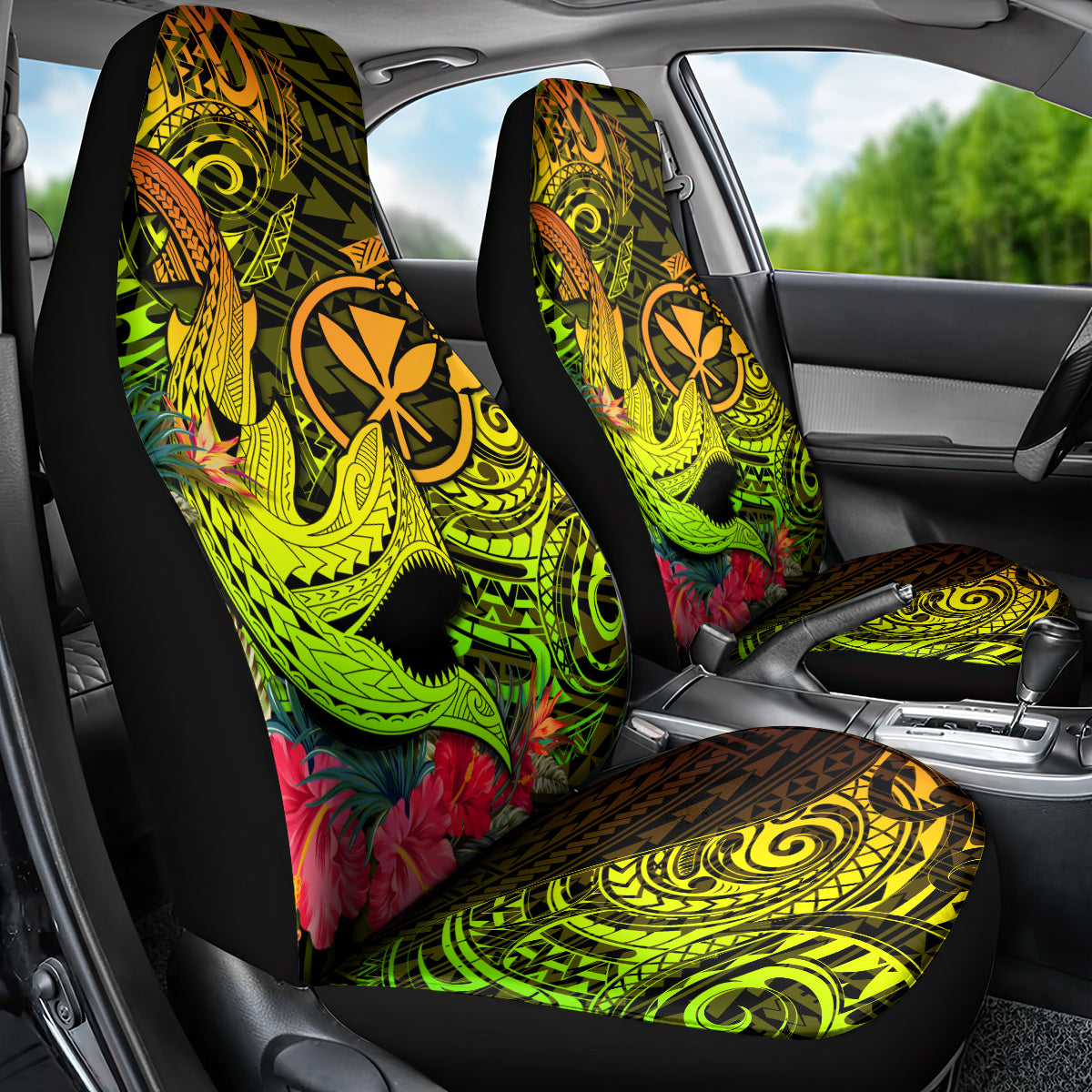 Hawaii Car Seat Cover Kanaka Map With Polynesian Shark Tattoo Reggae Unique LT14 - Polynesian Pride