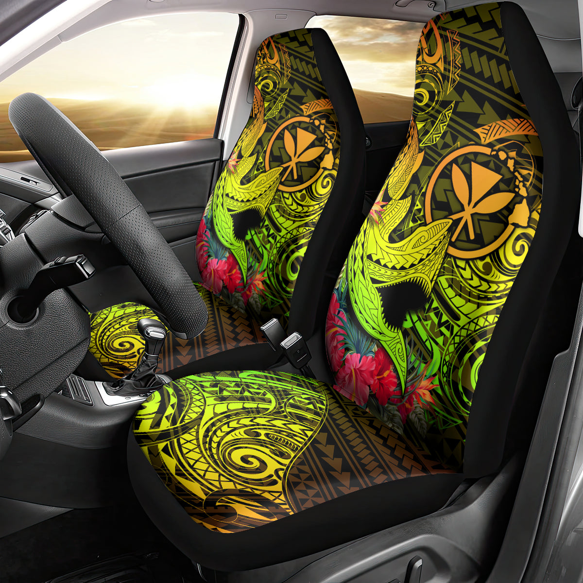 Hawaii Car Seat Cover Kanaka Map With Polynesian Shark Tattoo Reggae Unique LT14 - Polynesian Pride