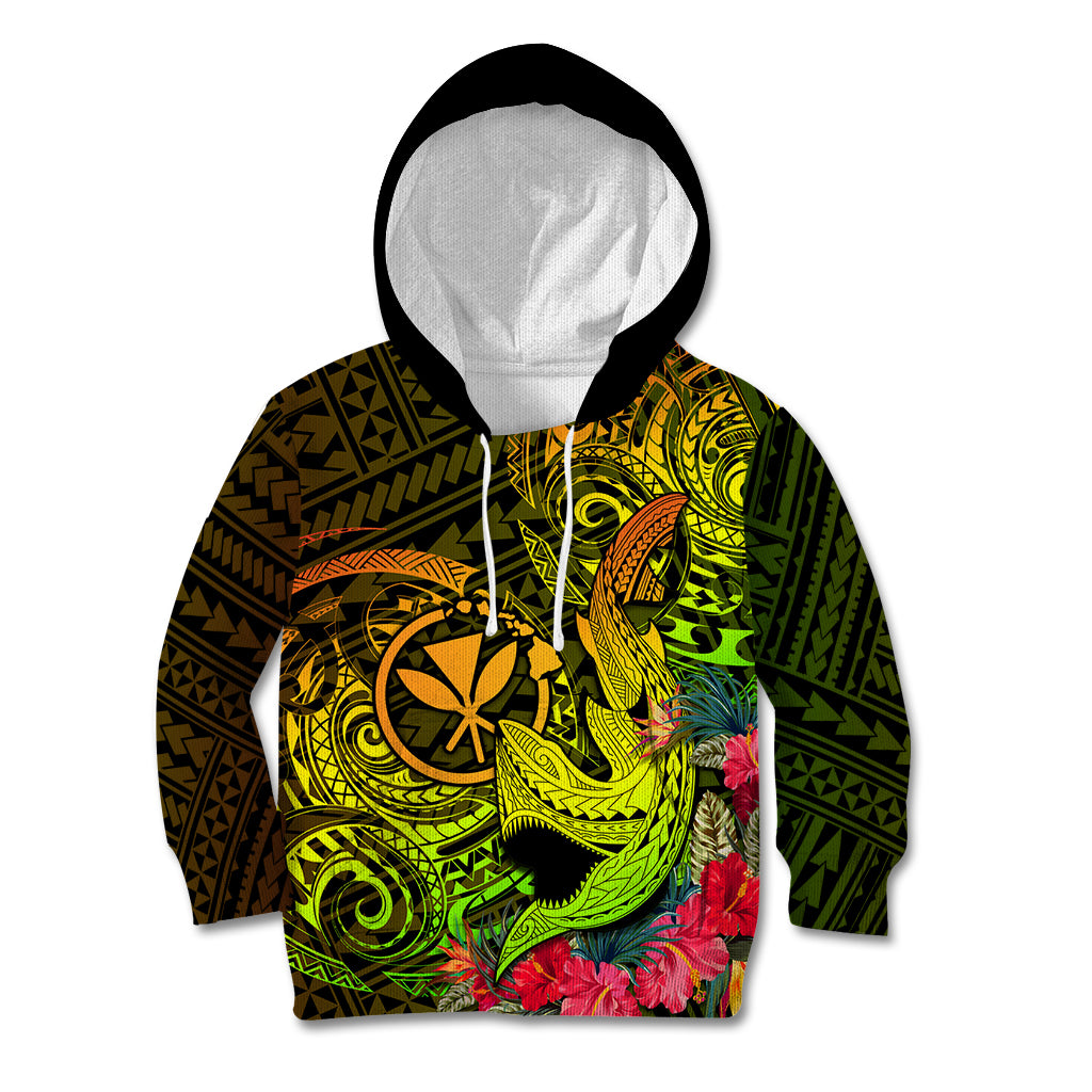 Hawaii Kid Hoodie Kanaka Map With Polynesian Shark Tattoo Reggae Unique LT14 Reggae - Polynesian Pride
