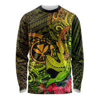 Hawaii Long Sleeve Shirt Kanaka Map With Polynesian Shark Tattoo Reggae Unique LT14 Unisex Reggae - Polynesian Pride
