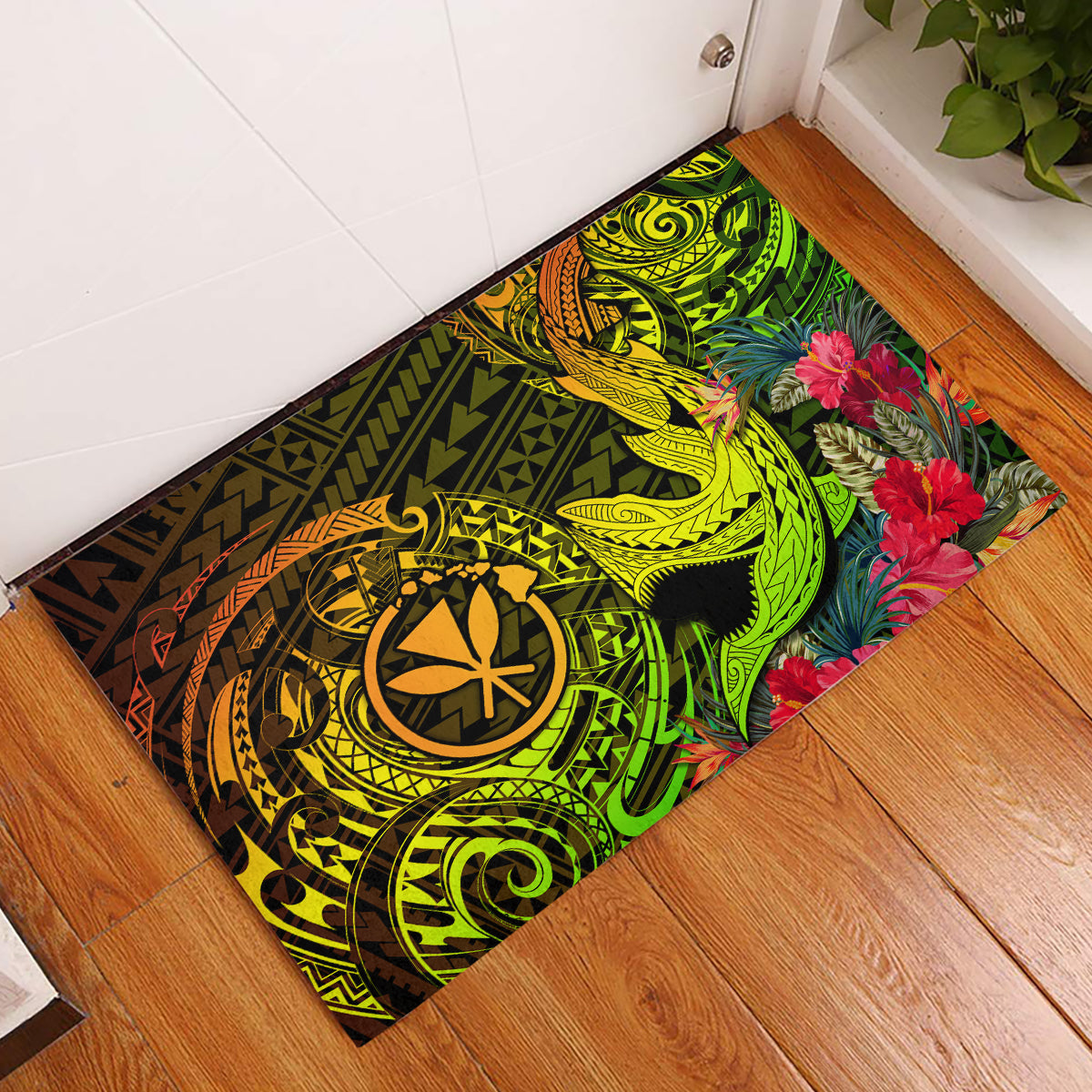 Hawaii Rubber Doormat Kanaka Map With Polynesian Shark Tattoo Reggae Unique LT14 Reggae - Polynesian Pride