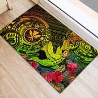 Hawaii Rubber Doormat Kanaka Map With Polynesian Shark Tattoo Reggae Unique LT14 - Polynesian Pride
