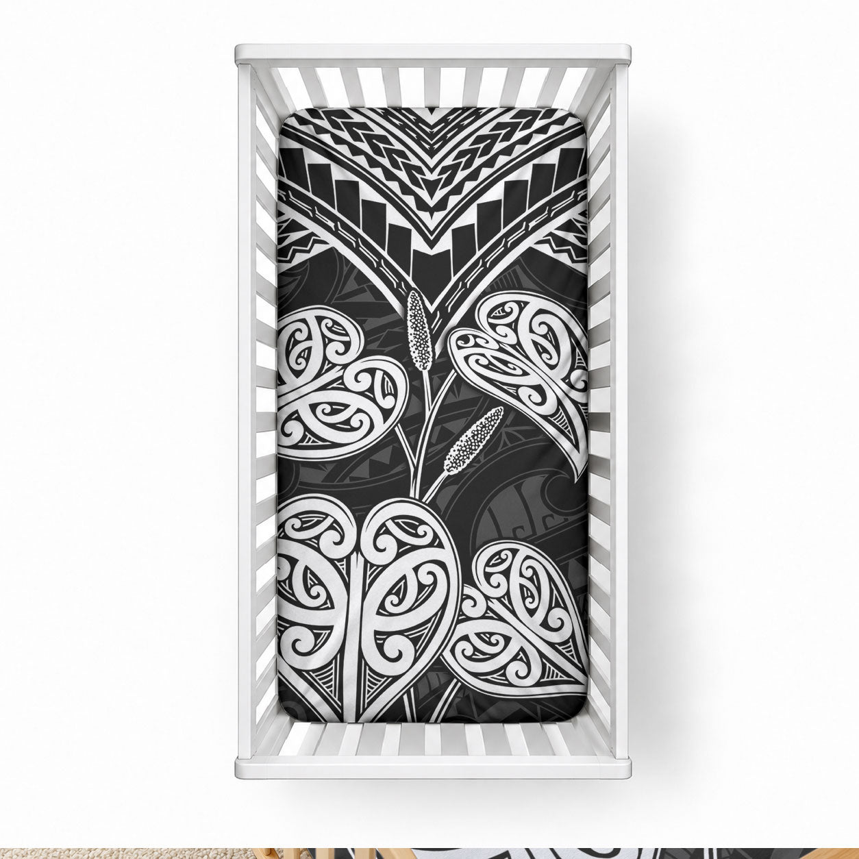 Black New Zealand Kawakawa Maori Ngaru Baby Bed Cover LT14 28 × 52 in Black - Polynesian Pride