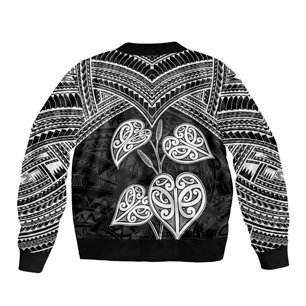 Black New Zealand Kawakawa Maori Ngaru Bomber Jacket LT14 - Polynesian Pride