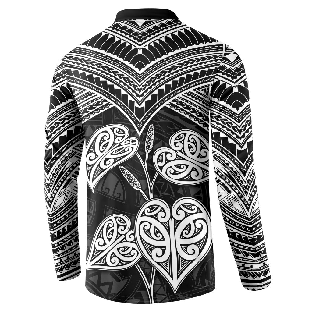 Black New Zealand Kawakawa Maori Ngaru Button Sweatshirt LT14 - Polynesian Pride