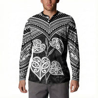 Black New Zealand Kawakawa Maori Ngaru Button Sweatshirt LT14 - Polynesian Pride