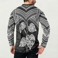 Black New Zealand Kawakawa Maori Ngaru Button Sweatshirt LT14 - Polynesian Pride