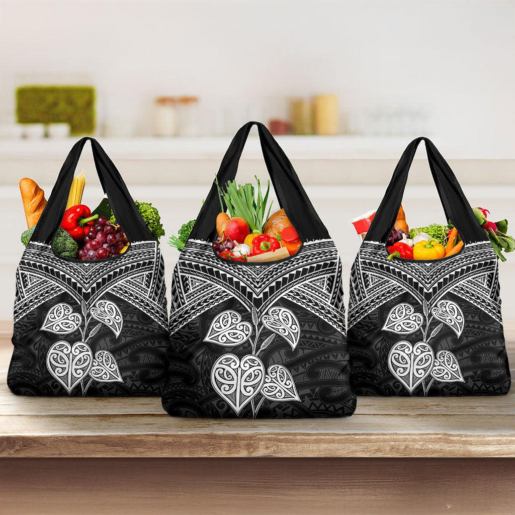Black New Zealand Kawakawa Maori Ngaru Grocery Bag LT14 3-pack One Size Black - Polynesian Pride