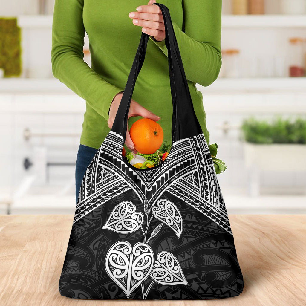 Black New Zealand Kawakawa Maori Ngaru Grocery Bag LT14 - Polynesian Pride