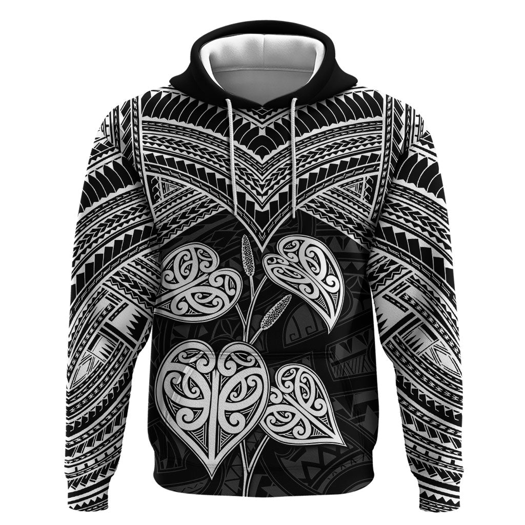 Black New Zealand Kawakawa Maori Ngaru Hoodie LT14 Pullover Hoodie Black - Polynesian Pride