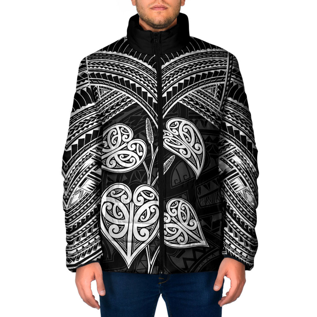 Black New Zealand Kawakawa Maori Ngaru Padded Jacket LT14 Men Black - Polynesian Pride