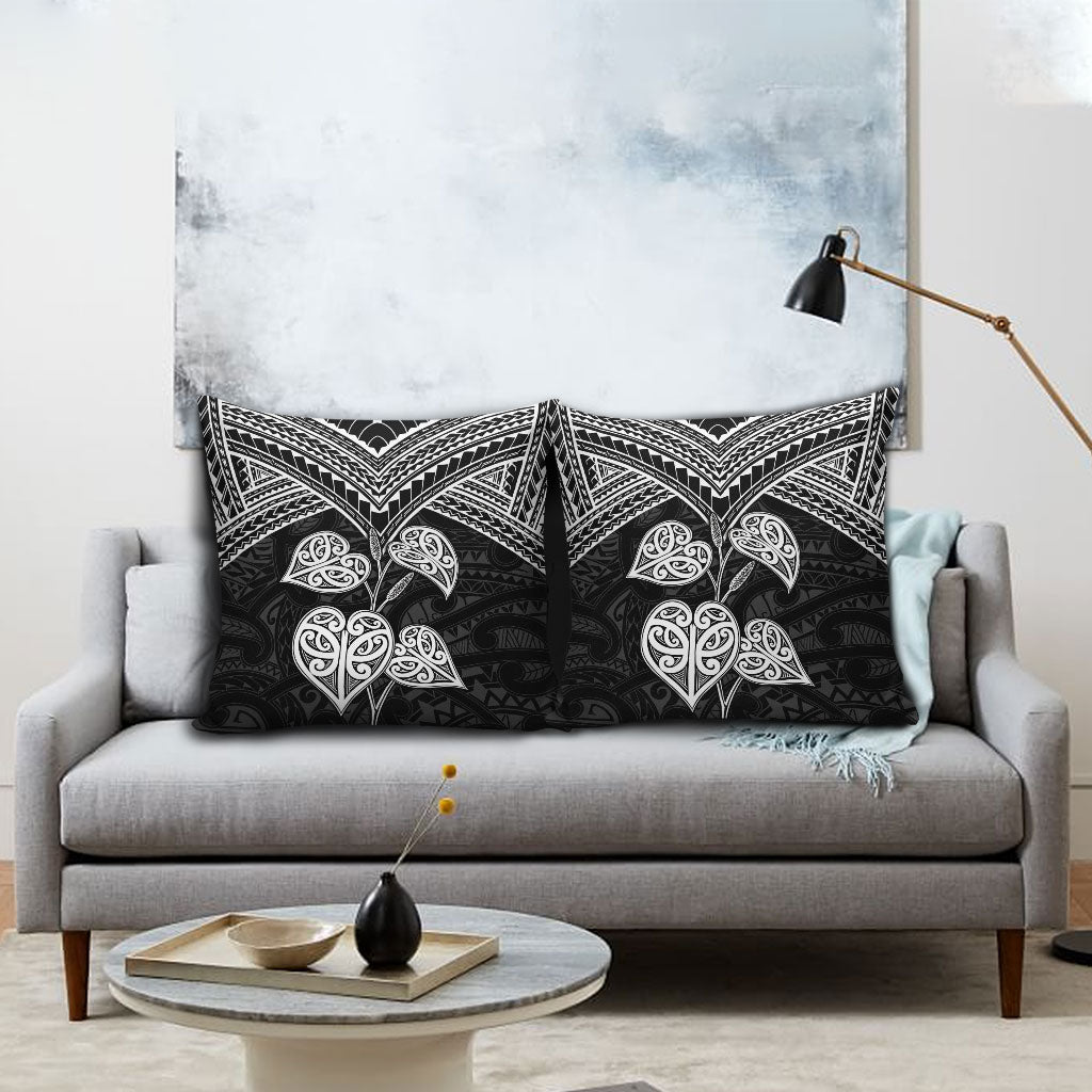 Black New Zealand Kawakawa Maori Ngaru Pillow Cover LT14 - Polynesian Pride