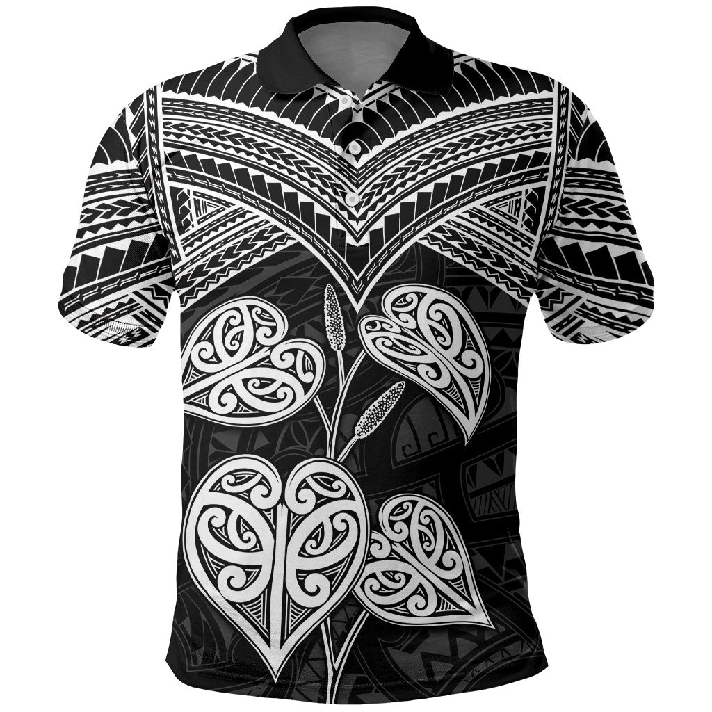 Black New Zealand Kawakawa Maori Ngaru Polo Shirt LT14 Black - Polynesian Pride