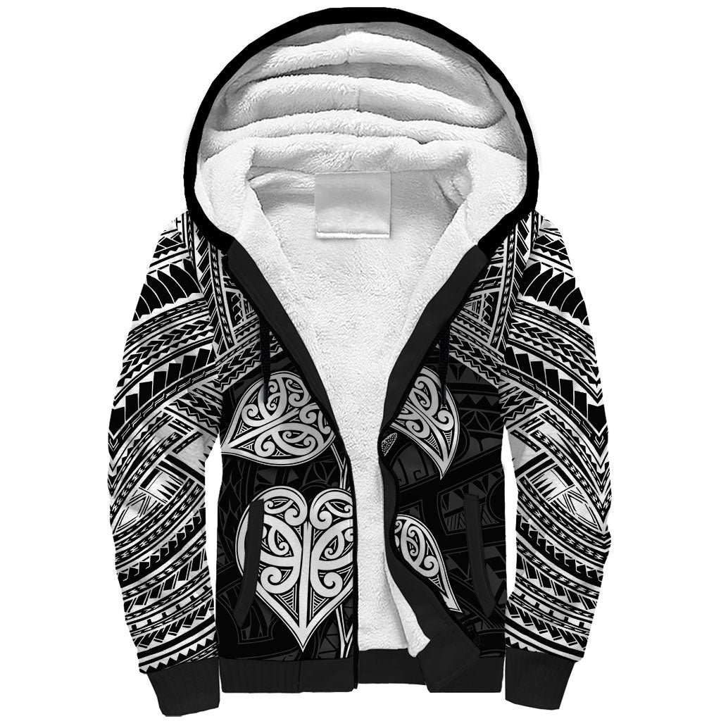 Black New Zealand Kawakawa Maori Ngaru Sherpa Hoodie LT14 Unisex Black - Polynesian Pride