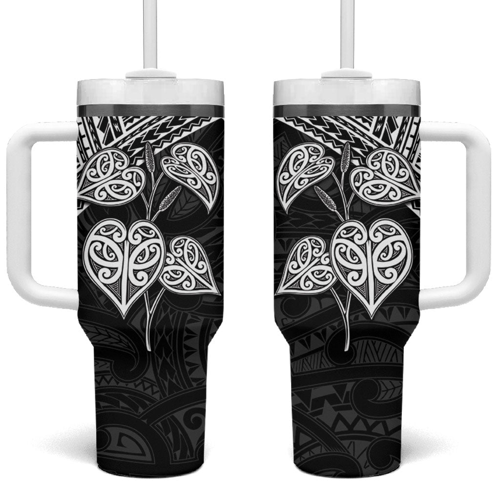 Black New Zealand Kawakawa Maori Ngaru Tumbler With Handle LT14 One Size: 40 oz Black - Polynesian Pride