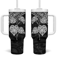Black New Zealand Kawakawa Maori Ngaru Tumbler With Handle LT14 One Size: 40 oz Black - Polynesian Pride