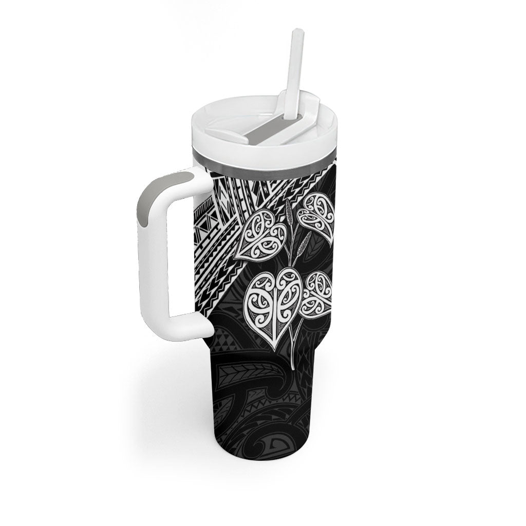 Black New Zealand Kawakawa Maori Ngaru Tumbler With Handle LT14 - Polynesian Pride