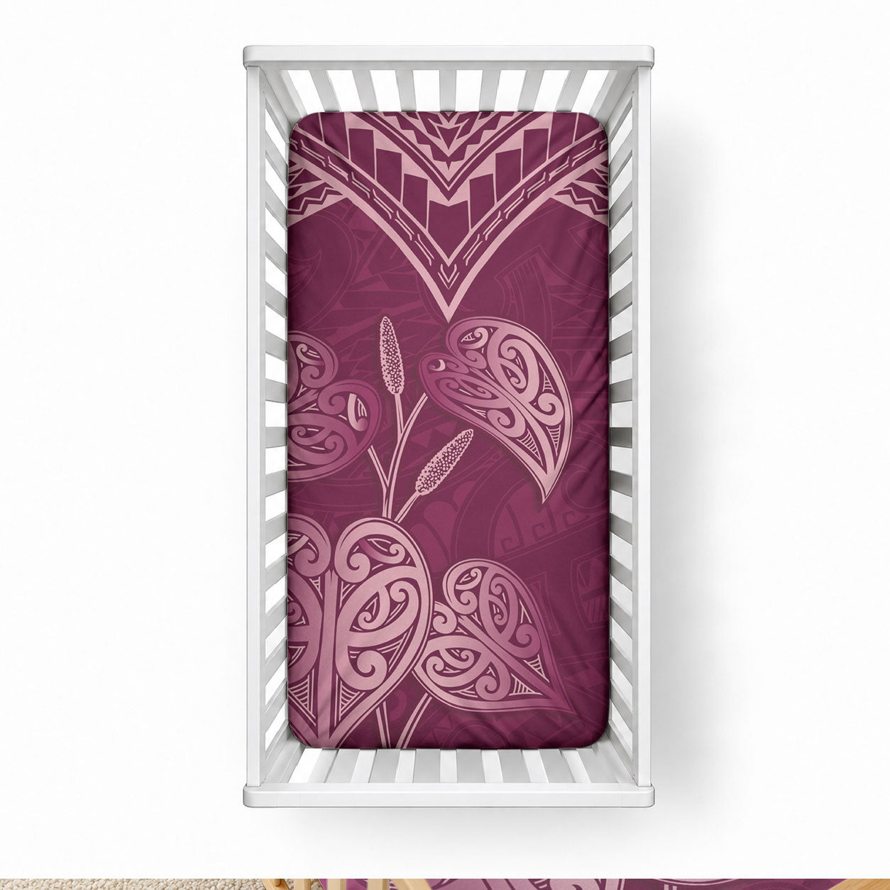 Burgundy New Zealand Kawakawa Maori Ngaru Baby Bed Cover LT14 28 × 52 in Burgundy - Polynesian Pride