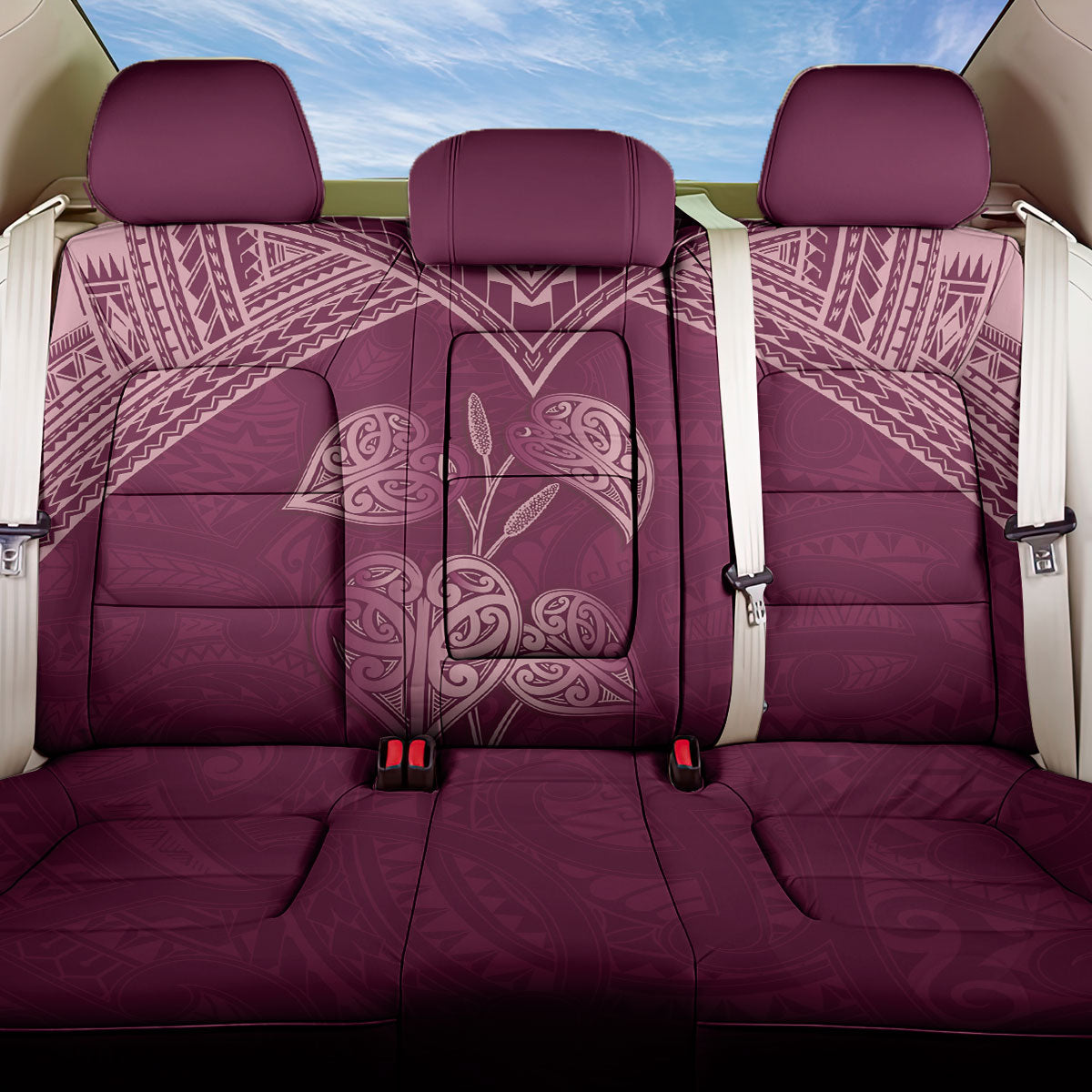 Burgundy New Zealand Kawakawa Maori Ngaru Back Car Seat Cover LT14 One Size Burgundy - Polynesian Pride