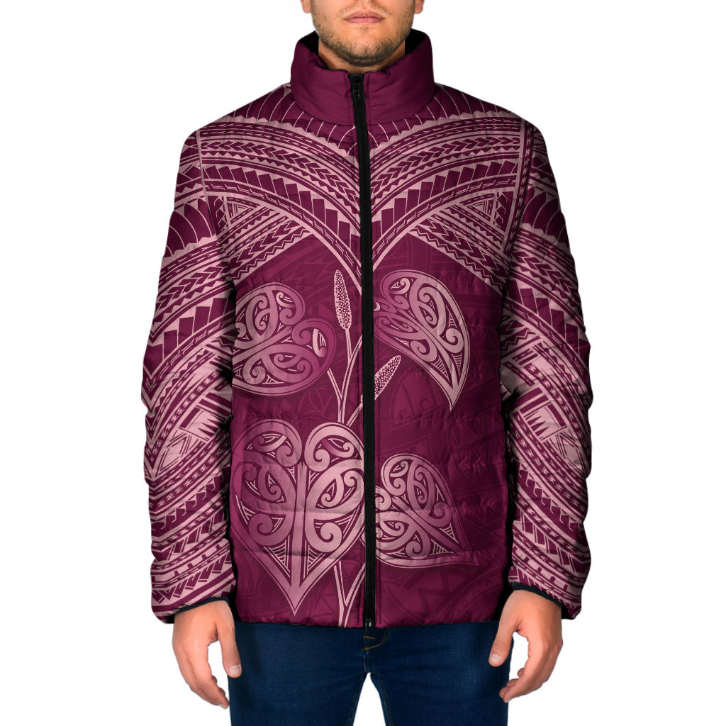 Burgundy New Zealand Kawakawa Maori Ngaru Padded Jacket LT14 Men Burgundy - Polynesian Pride