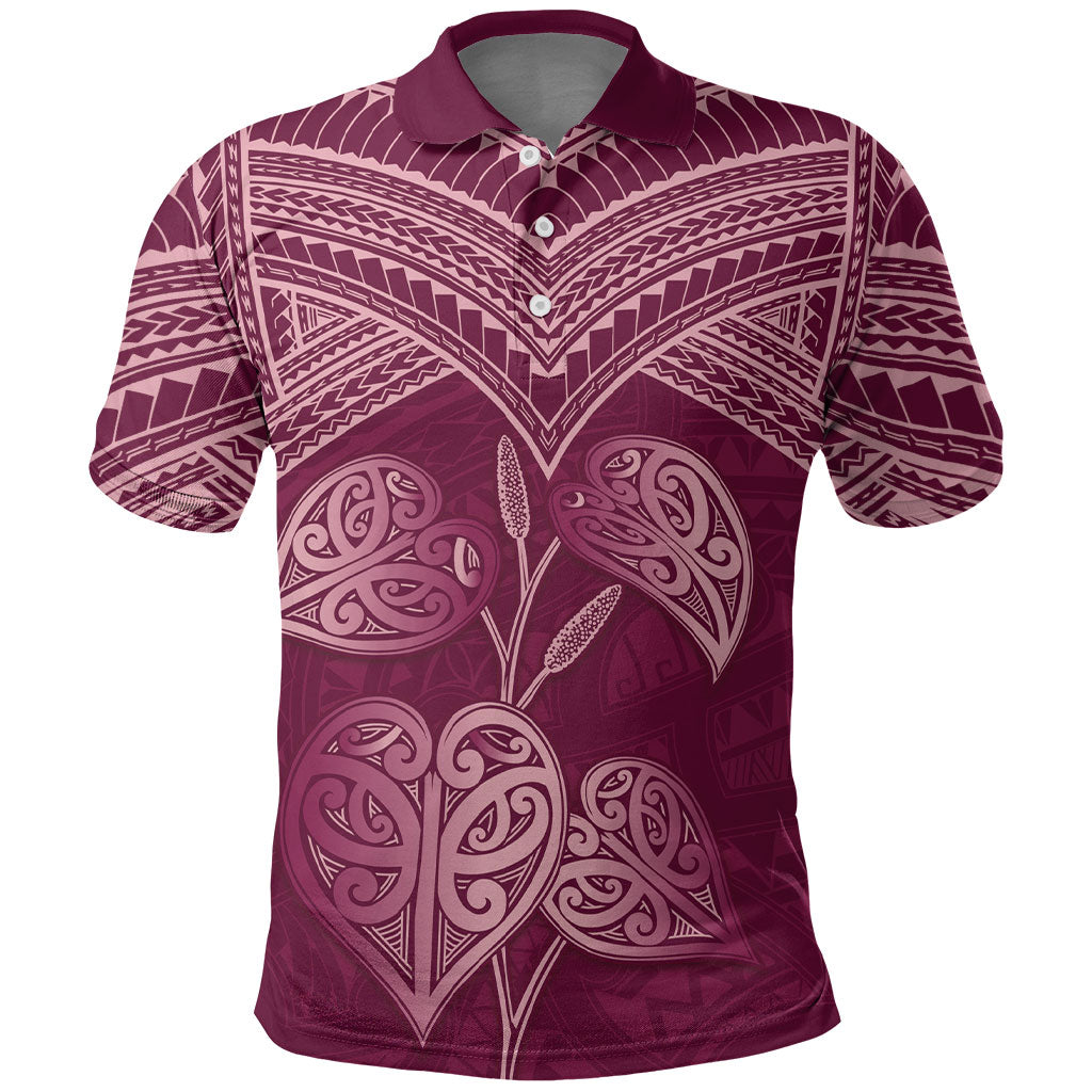 Burgundy New Zealand Kawakawa Maori Ngaru Polo Shirt LT14 Burgundy - Polynesian Pride