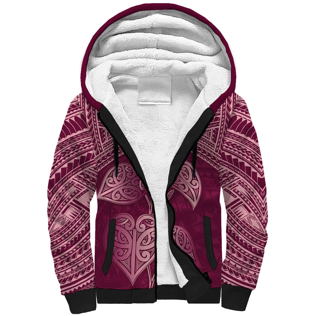 Burgundy New Zealand Kawakawa Maori Ngaru Sherpa Hoodie LT14 Unisex Burgundy - Polynesian Pride