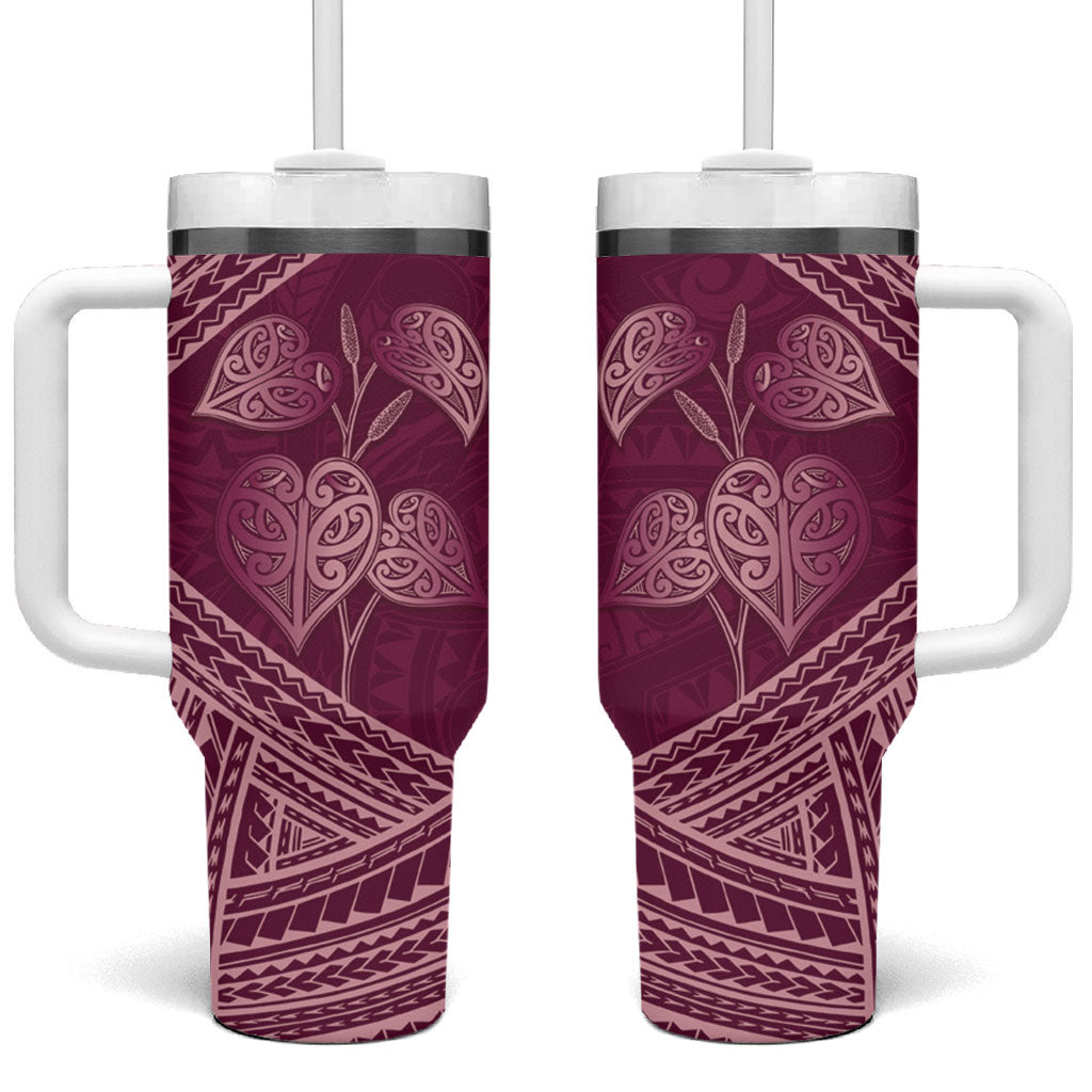 Burgundy New Zealand Kawakawa Maori Ngaru Tumbler With Handle LT14 One Size: 40 oz Burgundy - Polynesian Pride