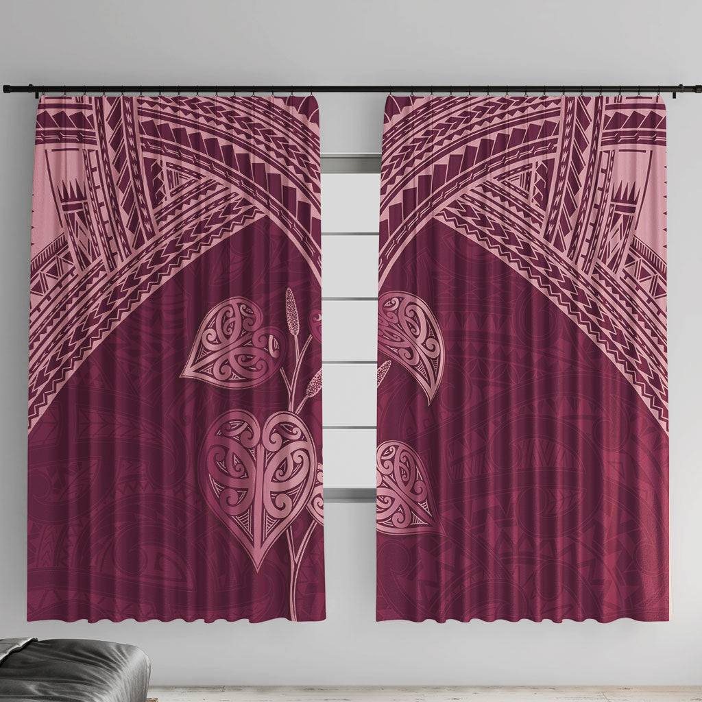 Burgundy New Zealand Kawakawa Maori Ngaru Window Curtain LT14 With Hooks Burgundy - Polynesian Pride