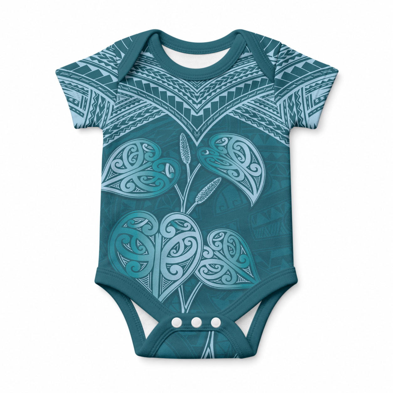 Cyan New Zealand Kawakawa Maori Ngaru Baby Onesie LT14 Cyan - Polynesian Pride