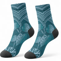 Cyan New Zealand Kawakawa Maori Ngaru Crew Socks LT14 - Polynesian Pride