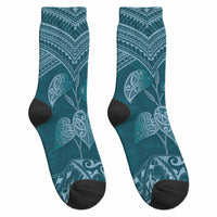 Cyan New Zealand Kawakawa Maori Ngaru Crew Socks LT14 - Polynesian Pride