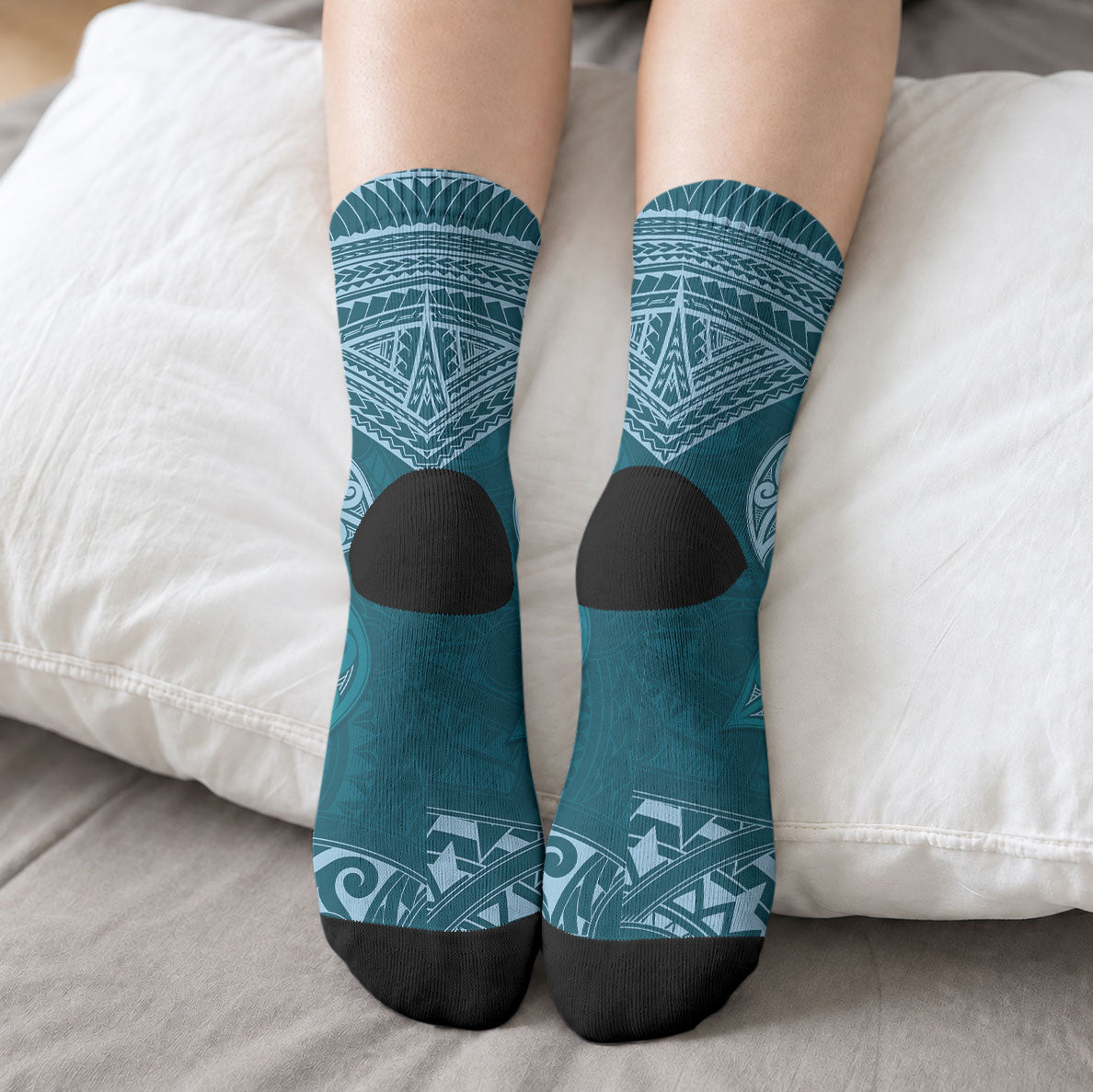 Cyan New Zealand Kawakawa Maori Ngaru Crew Socks LT14 - Polynesian Pride