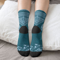 Cyan New Zealand Kawakawa Maori Ngaru Crew Socks LT14 - Polynesian Pride